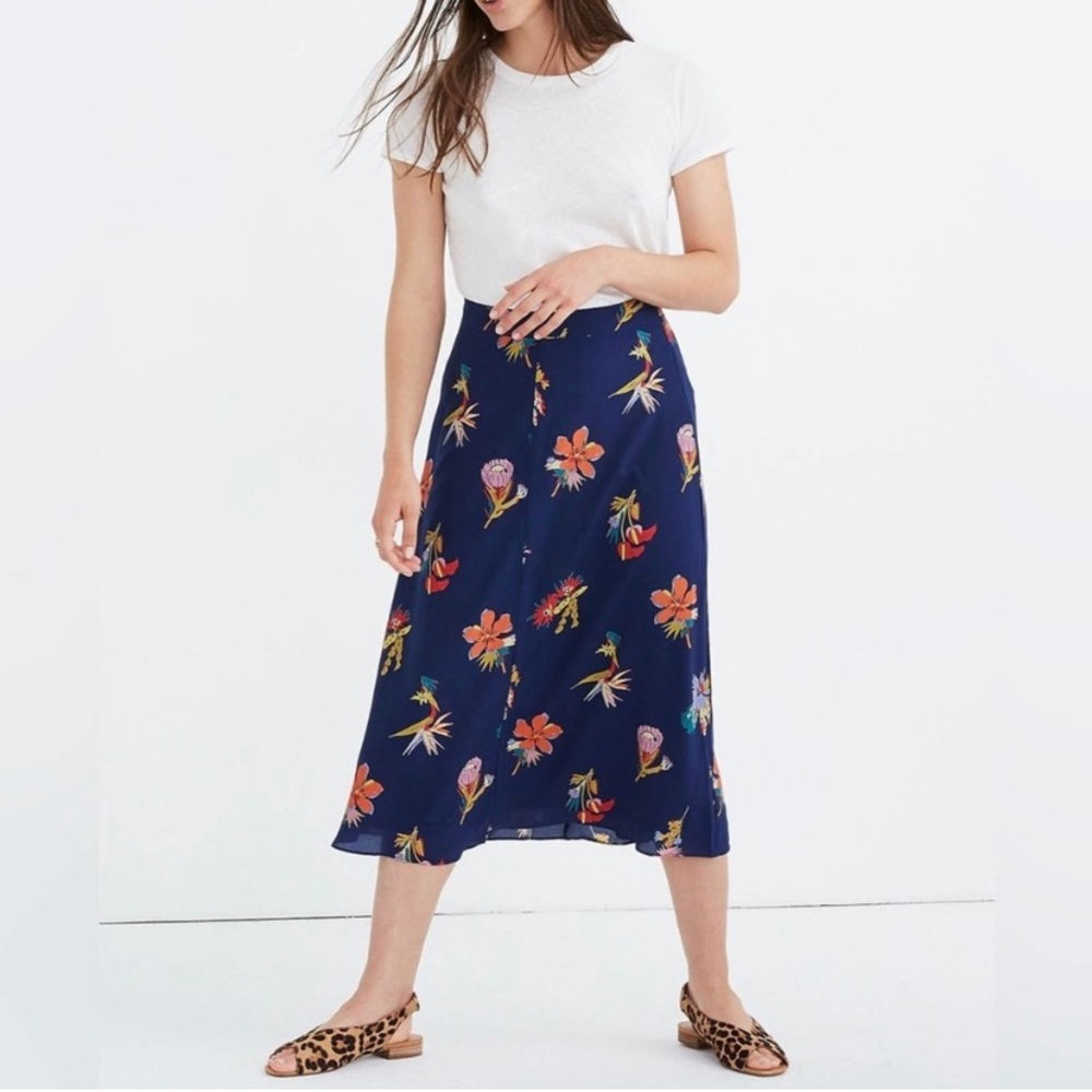 Madewell Silk Atrium Midi Skirt in Bird of Paradise